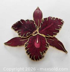 MaxSold Auction: Rare Fish & Crown Vintage Cloisonné Gold Plated Leaf Brooch in Vibrant Red/Gold Enamel - Walworth (New York, USA) SELLER MANAGED Downsizing Online Auction -  High Street