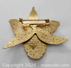 MaxSold Auction: Rare Fish & Crown Vintage Cloisonné Gold Plated Leaf Brooch in Vibrant Red/Gold Enamel - Walworth (New York, USA) SELLER MANAGED Downsizing Online Auction -  High Street