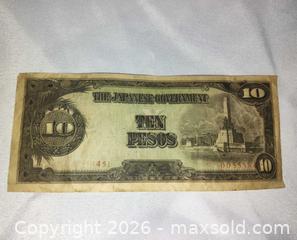 MaxSold Auction: (RARE) Japanese 10 pesos dollar bill - Walworth (New York, USA) SELLER MANAGED Downsizing Online Auction -  High Street
