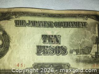 MaxSold Auction: (RARE) Japanese 10 pesos dollar bill - Walworth (New York, USA) SELLER MANAGED Downsizing Online Auction -  High Street