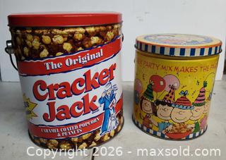 MaxSold Auction: Vintage Cracker Jack and Peanuts Chex Canisters - Walworth (New York, USA) SELLER MANAGED Downsizing Online Auction -  High Street