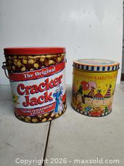 MaxSold Auction: Vintage Cracker Jack and Peanuts Chex Canisters - Walworth (New York, USA) SELLER MANAGED Downsizing Online Auction -  High Street