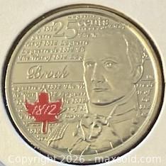 MaxSold Auction: 1812-2012 Cdn. Heroes of 1812: Colour Sir Isaac Brock 25 Cents  - Newmarket (Ontario, Canada) PARTNER MANAGED Reseller Online Auction - Walter Avenue