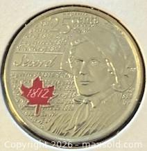MaxSold Auction: 1812-2013 Cdn. Heroes of 1812: Colour Laura Secord 25 Cents  - Newmarket (Ontario, Canada) PARTNER MANAGED Reseller Online Auction - Walter Avenue