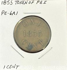 MaxSold Auction: 1855 Cdn. "Fisheries and Agriculture" Prince Edward Island One Cent Token  - Newmarket (Ontario, Canada) PARTNER MANAGED Reseller Online Auction - Walter Avenue