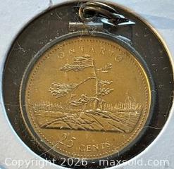 MaxSold Auction: 1867-1992 Cdn. Gold Plated 125th Anniversary of Canada 25 Cents Pendant  - Newmarket (Ontario, Canada) PARTNER MANAGED Reseller Online Auction - Walter Avenue
