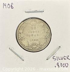 MaxSold Auction: 1908 Cdn. Silver King George V 25 Cents  - Newmarket (Ontario, Canada) PARTNER MANAGED Reseller Online Auction - Walter Avenue