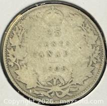 MaxSold Auction: 1908 Cdn. Silver King George V 25 Cents  - Newmarket (Ontario, Canada) PARTNER MANAGED Reseller Online Auction - Walter Avenue