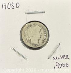 MaxSold Auction: 1908 US Silver Barbra One Dime   - Newmarket (Ontario, Canada) PARTNER MANAGED Reseller Online Auction - Walter Avenue