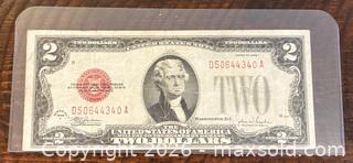 MaxSold Auction: 1928 US Jefferson 2 Dollars Paper Banknote  - Newmarket (Ontario, Canada) PARTNER MANAGED Reseller Online Auction - Walter Avenue