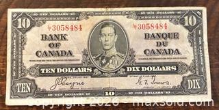 MaxSold Auction: 1937 Cdn. King George VI 10 Dollar Paper Banknote  - Newmarket (Ontario, Canada) PARTNER MANAGED Reseller Online Auction - Walter Avenue