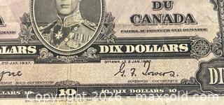MaxSold Auction: 1937 Cdn. King George VI 10 Dollar Paper Banknote  - Newmarket (Ontario, Canada) PARTNER MANAGED Reseller Online Auction - Walter Avenue