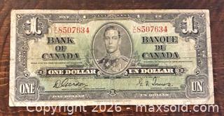 MaxSold Auction: 1937 Cdn. King George VI 1 Dollar Paper Banknote  - Newmarket (Ontario, Canada) PARTNER MANAGED Reseller Online Auction - Walter Avenue