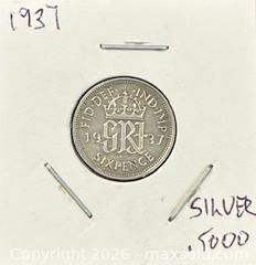 MaxSold Auction: 1937 GB Silver King George VI Six Pence  - Newmarket (Ontario, Canada) PARTNER MANAGED Reseller Online Auction - Walter Avenue
