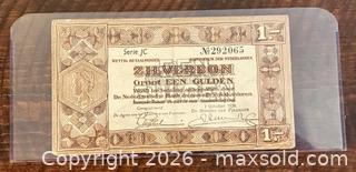 MaxSold Auction: 1938 Netherlands Zilverbon 1 Gulden Note - Silver Certificate Paper Banknote  - Newmarket (Ontario, Canada) PARTNER MANAGED Reseller Online Auction - Walter Avenue