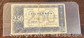 MaxSold Auction: 1938 Netherlands Zilverbon 2.5 Gulden Note - Silver Certificate Paper Banknote  - Newmarket (Ontario, Canada) PARTNER MANAGED Reseller Online Auction - Walter Avenue