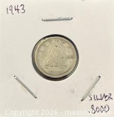 MaxSold Auction: 1943 Cdn. Silver King George VI 10 Cents  - Newmarket (Ontario, Canada) PARTNER MANAGED Reseller Online Auction - Walter Avenue