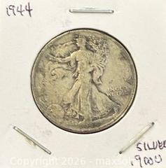 MaxSold Auction: 1944 US Silver Walking Liberty Half Dollar    - Newmarket (Ontario, Canada) PARTNER MANAGED Reseller Online Auction - Walter Avenue