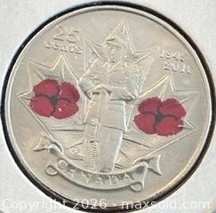 MaxSold Auction: 1945-2010 Cdn. Colour 65th Anniversary of the End of World War II 25 Cents  - Newmarket (Ontario, Canada) PARTNER MANAGED Reseller Online Auction - Walter Avenue