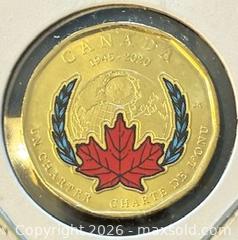 MaxSold Auction: 1945-2020 Cdn. Colour Signing of The United Nations Charter 75th Anniversary Loonie   - Newmarket (Ontario, Canada) PARTNER MANAGED Reseller Online Auction - Walter Avenue