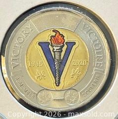 MaxSold Auction: 1945-2020 Cdn. Commemorate the 75th Anniversary End of the Second World War Colour "Victory" Twoonie  - Newmarket (Ontario, Canada) PARTNER MANAGED Reseller Online Auction - Walter Avenue