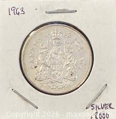 MaxSold Auction: 1963 Cdn. Silver Queen Elizabeth II 50 Cents  - Newmarket (Ontario, Canada) PARTNER MANAGED Reseller Online Auction - Walter Avenue