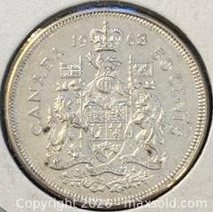 MaxSold Auction: 1963 Cdn. Silver Queen Elizabeth II 50 Cents  - Newmarket (Ontario, Canada) PARTNER MANAGED Reseller Online Auction - Walter Avenue