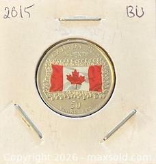 MaxSold Auction: 1965-2015 Cdn. Colour 50th Anniversary of the Canadian National Flag 25 Cents  - Newmarket (Ontario, Canada) PARTNER MANAGED Reseller Online Auction - Walter Avenue