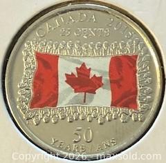 MaxSold Auction: 1965-2015 Cdn. Colour 50th Anniversary of the Canadian National Flag 25 Cents  - Newmarket (Ontario, Canada) PARTNER MANAGED Reseller Online Auction - Walter Avenue