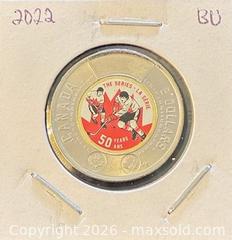 MaxSold Auction: 1972-2022 Cdn. Commemorative the 50th Anniversary of the 1972 Summit Series Hockey Tournament Between Canada and the Soviet Union Colour Twoonie  - Newmarket (Ontario, Canada) PARTNER MANAGED Reseller Online Auction - Walter Avenue