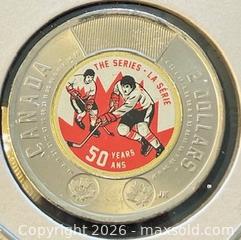 MaxSold Auction: 1972-2022 Cdn. Commemorative the 50th Anniversary of the 1972 Summit Series Hockey Tournament Between Canada and the Soviet Union Colour Twoonie  - Newmarket (Ontario, Canada) PARTNER MANAGED Reseller Online Auction - Walter Avenue