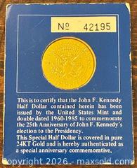 MaxSold Auction: 1985 US Gold Plated Kennedy Half Dollar  - Newmarket (Ontario, Canada) PARTNER MANAGED Reseller Online Auction - Walter Avenue