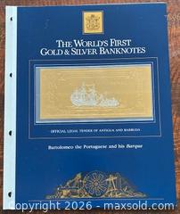 MaxSold Auction: 1987 Limited Edition Antigua/Barbuda $50 Silver/Gold Banknote - Bartolomeo the Portuguese and his Barque    - Newmarket (Ontario, Canada) PARTNER MANAGED Reseller Online Auction - Walter Avenue
