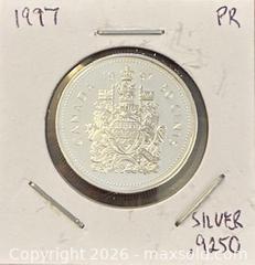 MaxSold Auction: 1997 Cdn. Silver Proof Queen Elizabeth II 50 Cents  - Newmarket (Ontario, Canada) PARTNER MANAGED Reseller Online Auction - Walter Avenue