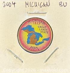 MaxSold Auction: 2004 US Colour Michigan State Quarter Dollar - US Mint's 50 State Quarters Program  - Newmarket (Ontario, Canada) PARTNER MANAGED Reseller Online Auction - Walter Avenue