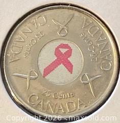 MaxSold Auction: 2006-P Cdn. Colour Pink Ribbon, Breast Cancer Awareness 25 Cents  - Newmarket (Ontario, Canada) PARTNER MANAGED Reseller Online Auction - Walter Avenue
