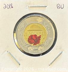 MaxSold Auction: 2018 Cdn. Armistice 100th Anniversary Colour Poppy Twoonie  - Newmarket (Ontario, Canada) PARTNER MANAGED Reseller Online Auction - Walter Avenue