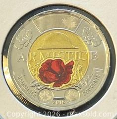 MaxSold Auction: 2018 Cdn. Armistice 100th Anniversary Colour Poppy Twoonie  - Newmarket (Ontario, Canada) PARTNER MANAGED Reseller Online Auction - Walter Avenue
