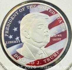 MaxSold Auction: Colour 45Th President Donald Trump EAGLE USA Flag Commemorative  - Newmarket (Ontario, Canada) PARTNER MANAGED Reseller Online Auction - Walter Avenue