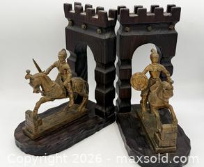 MaxSold Auction: Vintage mid-century Italian bookends featuring knights on horseback leaving a castle gate - Menlo Park (California, USA) SELLER MANAGED Downsizing Online Auction - Henderson Place