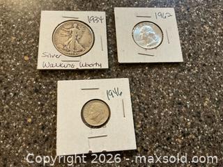 MaxSold Auction: 3 Silver Coins   - Forks Township (Pennsylvania, USA) SELLER MANAGED Downsizing Online Auction - Ben Jon Road