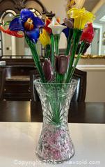 MaxSold Auction: MCM Long Stem MURANO Bouquet Hand Blown Art Glass Flowers and Bohemian Cut Crystal Vase - Toronto (Ontario, Canada) SELLER MANAGED Reseller Online Auction - Chesswood Drive