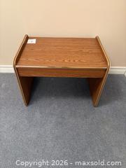 MaxSold Auction: Oak Veneer Side Table with Gold Metal Trim - Meaford (Ontario, Canada) PARTNER MANAGED Estate Sale Online Auction - Graham Street
