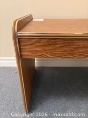 MaxSold Auction: Oak Veneer Side Table with Gold Metal Trim - Meaford (Ontario, Canada) PARTNER MANAGED Estate Sale Online Auction - Graham Street