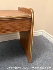 MaxSold Auction: Oak Veneer Side Table with Gold Metal Trim - Meaford (Ontario, Canada) PARTNER MANAGED Estate Sale Online Auction - Graham Street