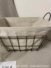 MaxSold Auction: Metal Wire Basket with Lining and Handles and Cookie Jar - East Fallowfield Township (Pennsylvania, USA) SELLER MANAGED Downsizing Online Auction - Mink Hollow Road