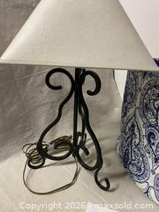 MaxSold Auction: Vintage Hand Made Wrought Iron Small Table Lamp w/Shade & Basket - East Fallowfield Township (Pennsylvania, USA) SELLER MANAGED Downsizing Online Auction - Mink Hollow Road
