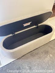MaxSold Auction: Textured boucle fabric storage ottoman bench  - Ottawa (Ontario, Canada) PARTNER MANAGED Downsizing Online Auction - Gladwin Crescent
