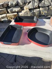 MaxSold Auction: Maxwell & Williams Stoneware Baking Dish Set of 3, Red/Black - Peachland (British Columbia, Canada) SELLER MANAGED Downsizing Online Auction - Princeton Avenue