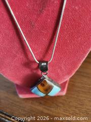 MaxSold Auction: Vintage Sterling Silver Turquoise & Amber Pendant Necklace - Peachland (British Columbia, Canada) SELLER MANAGED Downsizing Online Auction - Princeton Avenue